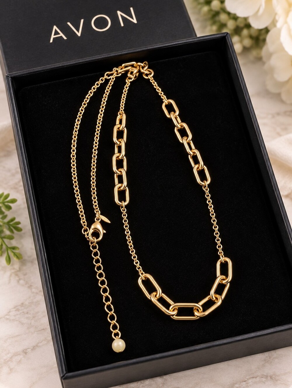 Avon Gold Tone Paperclip Layered Chain Necklace New in Box